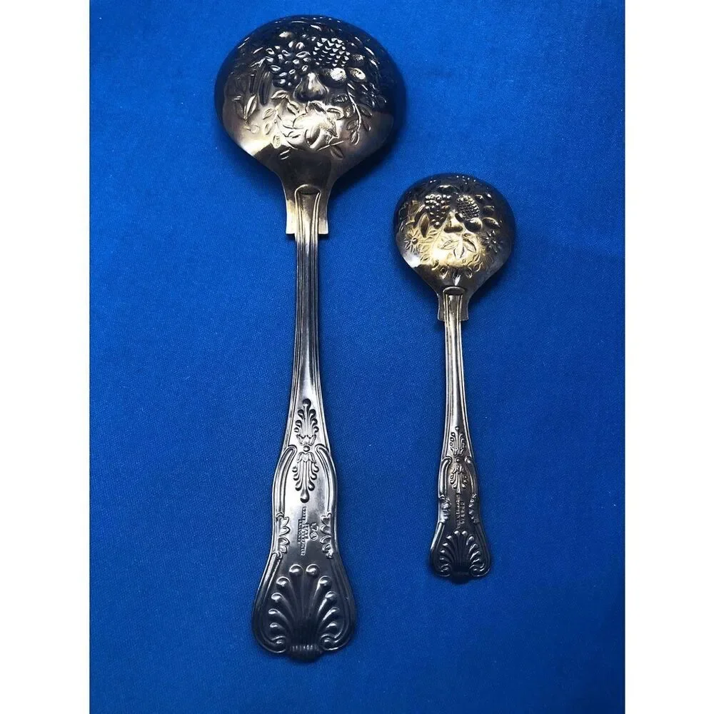 sheffield england serving spoons fruit silver multi color 2Pc